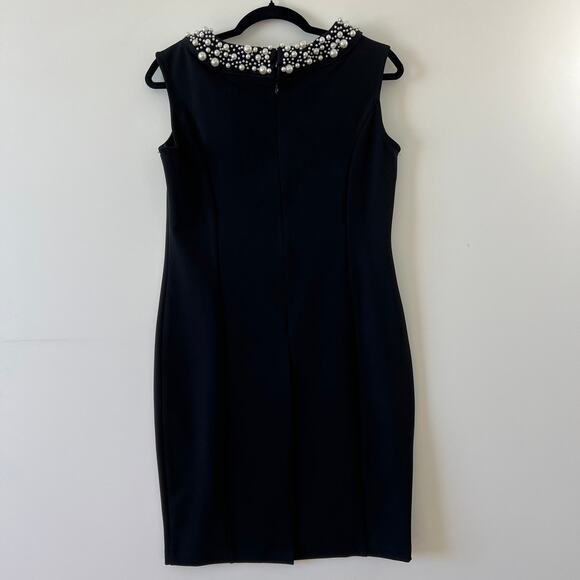 Marina Black Pearl Collar Sleeveless Stretch Sheath Dress Womens 6 Petite - Picture 3 of 14